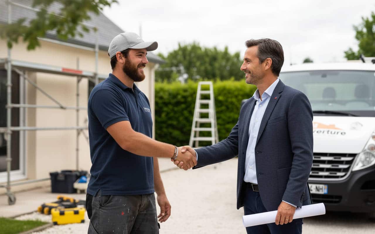 M Lafleur à la fin d'un chantier avec un client àLa Celle-les-Bordes